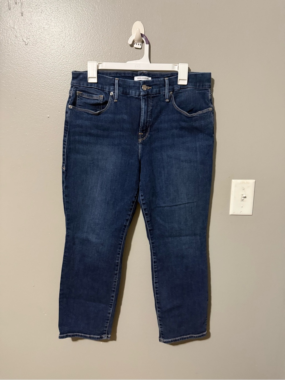 Good American Good Petite Straight Jeans Dark Wash Size 14/32